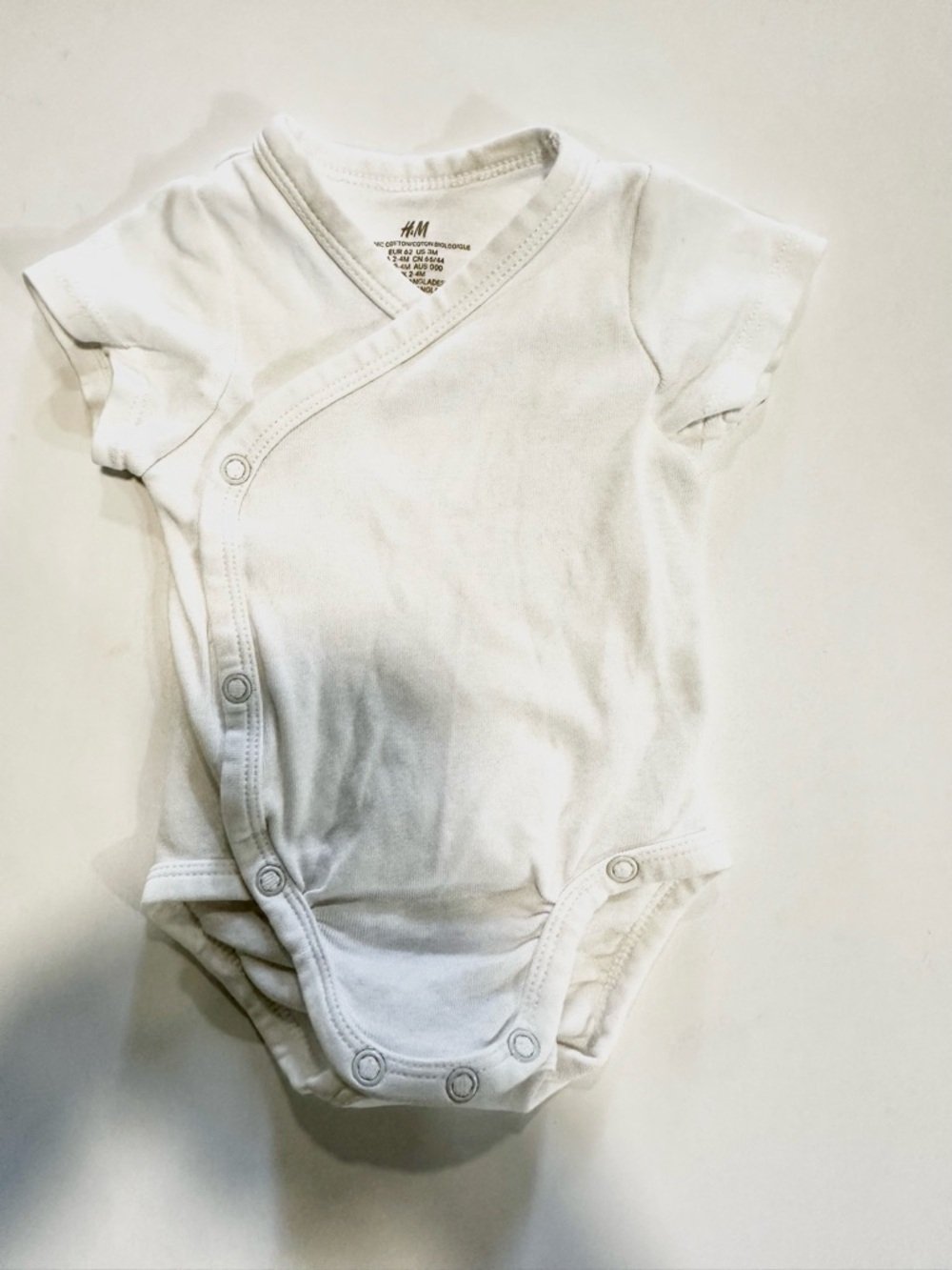H&M White Short-Sleeve Wrap-Front Baby Bodysuit